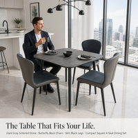Ensemble de table à manger carrée moderne avec chaises rembourrées, plateau en bois gris et blanc, pieds noirs, hauteur réglable, meubles pour la salle à manger