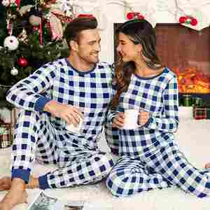 Conjunto de Pijamas a Cuadros Navideños para Pareja, Algodón Suave, Manga Larga, Pijamas Combinados, Ropa de Dormir Informal para Mujer y Hombre - Product Image 2