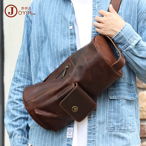 Joyir Men's Crossbody <b>Bag</b> Genuine Leather Cylindrical Chest <b>Bag</b> Durable Everyday Use - Product Image 5