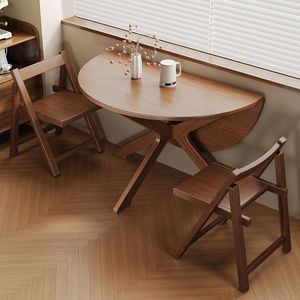 <span class=keywords><strong>Table</strong></span> à manger <span class=keywords><strong>demi</strong></span>-<span class=keywords><strong>lune</strong></span> en bois massif avec pieds en X, pliable, murale, gain de place pour petite cuisine - Product Image 3