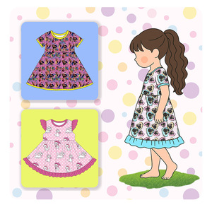 Robe à fleurs imprimée de dessins animés <span class=keywords><strong>pour</strong></span> filles, tenues adorables <span class=keywords><strong>pour</strong></span> bébés et enfants, robes en tissu doux <span class=keywords><strong>pour</strong></span> l'été, personnalisation OEM disponible - Product Image 1