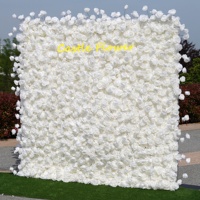 H-006 Fournitures d'usine : Mur de fleurs artificielles en soie, roses blanches, 2,4 m x 2,4 m, enroulable, pour la décoration d'événements de mariage