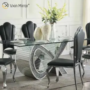 कुचल हीरा खाने की मेज और कुर्सियों Toughened ग्लास टेबल शीर्ष आधुनिक फर्नीचर