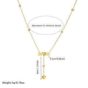 Moda mektup ve kalp kolye zarif bayan lüks elmas kolye basit paslanmaz çelik altın + püskül + kolye + kolye - Product Image 6