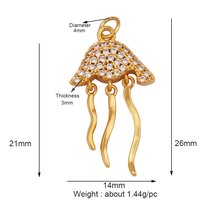 Pendentif Breloque Coquillage Océan Bleu Méduse Conque Dauphin Hippocampe Arête de Poisson Crevette, Fournitures de Bijoux en Zircon Plaqué Or K58