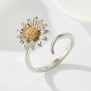 Daisy Pattern Open Ring Micro Pave Zircon Adjustable Fashion Ring For Party Jewelry - Product Image 4