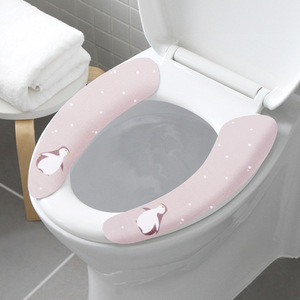 HeDou Toilet Seat Cover Pink Penguin Design Thickened Waterproof Universal Fit for Bathroom Use - Product Image 1