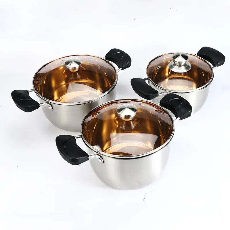 Kitchen die cast casserole cookware set stainless steel insulated hot pot with glass lid