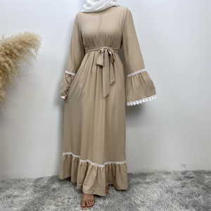 Summer Lightweight Breathable Abaya Dress for Muslim Women with Front Zipper, Side Pockets & <b>White</b> <b>Lace</b> on Cuff (style 6770) - Product Image 5