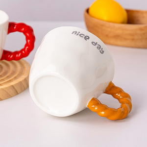Creative <b>Ceramic</b> Mug With Threaded Handle Letter Print Single <b>Cup</b> For Coffee Milk Breakfast Household Use - Product Image 2