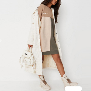 Abito con Cappuccio a Maniche Lunghe Personalizzato per Donna, Vendita all'Ingrosso, <span class=keywords><strong>Vestito</strong></span> <span class=keywords><strong>Felpa</strong></span> con Blocchi di Colore per Signore - Product Image 2