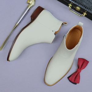 Botas de Tobillo para Hombre, Estilo Ejecutivo, Cuero Vacuno, Punta Cuadrada Blanca, Ligeras, Otoño, a la Moda - Product Image 2