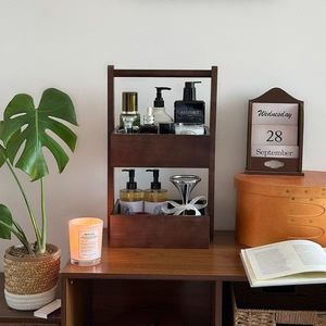 Portable Wooden Desktop Organizer, 2-Tier Cosmetic Storage <b>Box</b>, Wooden Vanity <b>Makeup</b> Holder for Toiletries Lipsticks Perfume - Product Image 5