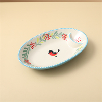 Nouvel Arrivage – Vaisselle en Porcelaine Personnalisable avec LOGO – Plat de Service Ovale Profond en Céramique pour Chips et Dip – Assiette à Snacks Compartimentée