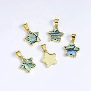 Bord Plaqué or Étoile Forme Coquille D'<span class=keywords><strong>ormeau</strong></span> Blanc Noir Rose Coquille En Laiton Pendentif Breloques Pour La Fabrication De Bijoux - Product Image 2