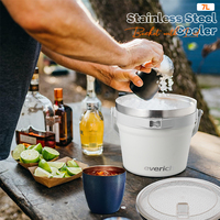 Seau à glace isotherme 7L avec couvercle et pelle pour cocktails, champagne, vin, bière – Acier inoxydable pour grandes réceptions