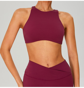 Wholesale Women High Neck Cutout Open <b>Back</b> Racerback Sports Bra Removable Padded <b>Low</b> Impact Yoga Crop <b>Top</b> Pilates Fitness Bra - Product Image 2