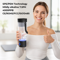 Bouteille d'eau hydrogénée 4000PPB à technologie SPE PEM, pH alcalin 7.5, générateur d'eau hydrogénée portable, prix de gros, directement de l'usine