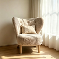Fauteuil moderne en laine de mouton capitonné pour salon, fauteuil inclinable de style français en bois massif