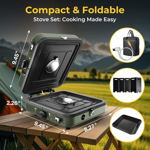 כיריים קמפינג 2 להבות גריל פרופאן 17,000 BTU מתקפל נירוסטה כולל תיק נשיאה מגן רוח מבערים מתכווננים פייזו - Product Image 3