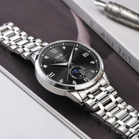 Nouvelle montre automatique pour homme I&W Carnival, cadran noir, index en diamant, phase de lune, affichage jour et date, acier inoxydable, montre mécanique