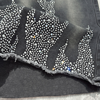 Pantalones Cortos de Hombre de Moda Vintage con Lavado Ácido, Diseño Personalizado de Verano, con Efecto Desgastado, Pedrería y Estilo Holgado Streetwear