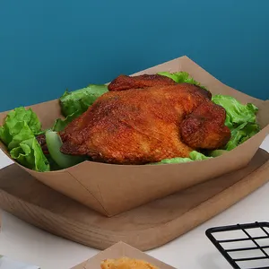 두꺼운 일회용 보트 모양의 그릇 튀김 간식 도시락 크라프트 종이 코팅 치킨 스테이크 튀김 트레이 상자