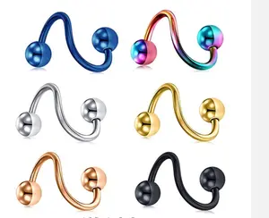 Stainless Steel Spiral Ear Studs, Eyebrow Rings Nose Titanium Lip Studs and Ear Drum Studs in Stock, order now!