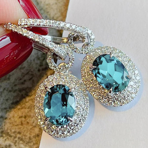 Orecchini Pendenti con Pietra Blu per Donne, Stile Pavé Scintillante, Gioielli alla Moda per Feste - Product Image 1