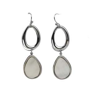 Boucles d'oreilles pendantes tendance en acier inoxydable 316L plaqué or PVD, design ovale et goutte d'eau durable et résistant - Product Image 1