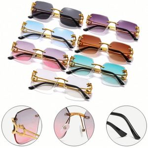 Lunettes de soleil carrées sans monture avec logo personnalisé, style vintage, pour hommes et femmes, verres dégradés, en alliage, protection UV400, tête de léopard - Product Image 3