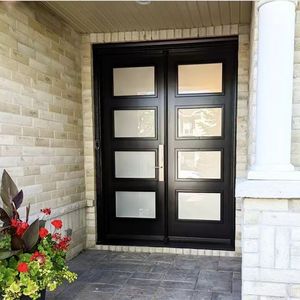 <span class=keywords><strong>Porte</strong></span> extérieure en aluminium de style américain Double verre trempé Portes d'entrée résidentielles <span class=keywords><strong>Porte</strong></span> battante en aluminium à battant - Product Image 1