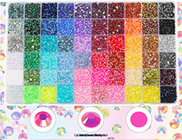 Set Rhinestone Kuku 24-60 Warna Terlaris, Resin AB Berkualitas Tinggi, Permata Datar, Grosir