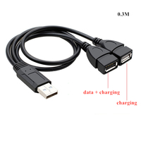 Kabel USB Y Splitter, Kabel Adaptor USB A Male ke Dual USB A Female, Kabel Splitter USB 1 ke 2 untuk Pengisian Daya dan Transmisi Data di Mobil