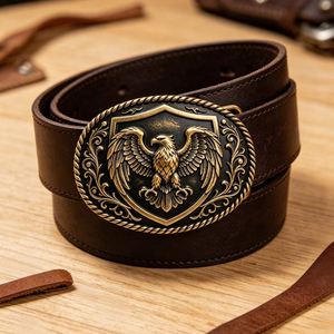 Hebillas de Cinturón Metálicas Personalizadas Vintage, Estilo Vaquero Occidental, Escudo de Águila en Relieve 3D 2D, Logotipo Grabado en Bronce Antiguo para Cinturones de Cuero para Hombre - Product Image 1