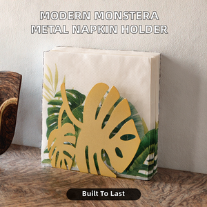 Suministro de Fábrica, Diseño Europeo Moderno, Soporte para Servilletas de Cocina de Metal Personalizado con Diseño de Hojas de Monstera - Product Image 2