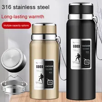 Botol Air Stainless Steel 316 Kapasitas Besar 1000ml untuk Outdoor, Pelajar, Portabel, Mobil, Termos Isolasi untuk Minuman Panas dan Dingin