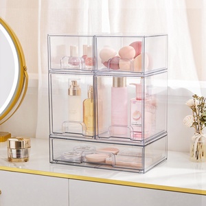 4 buah laci penyimpanan Stackable Bening, penyusun <span class=keywords><strong>Makeup</strong></span> kamar mandi akrilik tinggi 4.4 inci untuk pengaturan rumah dan penyimpanan - Product Image 6