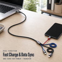 Câble de charge USB 3-en-1 en nylon tressé pour charge rapide, compatible avec plusieurs appareils (Type C, Micro USB, USB-A) pour téléphones et tablettes - Vente en gros