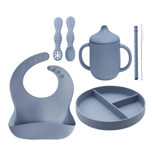Vente chaude Enfant Autre Vaisselle Ensemble Silicone Bol Sippy Tasse Paille Assiette Bavoirs Produits Bébé Alimentation Ensemble - Product Image 5