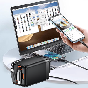 Cargador de pared USB de 2 puertos con enchufe AU y cable retráctil, adaptador de doble puerto con carga rápida PD QC3.0 para iPhone, portátil y viajes. - Product Image 5