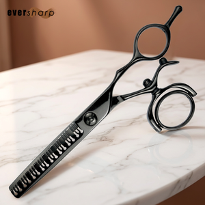 Ciseaux à effiler Eversharp, 32 dents, acier inoxydable 440C, pointe arrondie, manche long, pour droitiers, salon de coiffure professionnel - Product Image 1
