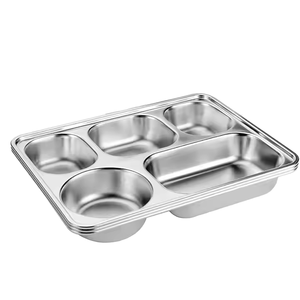 Plateau repas divisé en acier inoxydable, écologique, 5 sections, empilable, avec couvercle facile à nettoyer, pour étudiants et adultes - Product Image 1