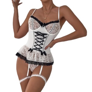 Ensemble de lingerie féminine en dentelle, style Pure Desire, en maille transparente avec nœud papillon, Vêtements pour femmes - Product Image 5