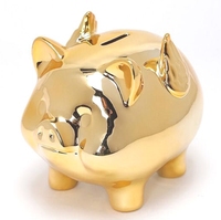 14.5*11.5cm meilleur cadeau évalué ouverture mouche doré cochon placage économie pulvérisation tirelire marchandises en céramique tirelire pour le stockage