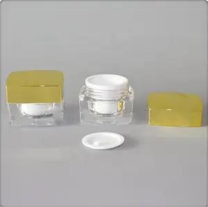 透明透明クリーム化粧品アクリル15gプラスチック瓶蓋付きマットゴールド中国サプライヤー