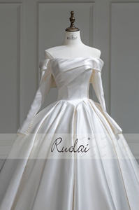 Mily Bruids Zd05169 Kathedraal Trail Baskische Taille Mouwen Geplooid Satijn Wit Civiele Trouwjurk Voor Bruid - Product Image 3