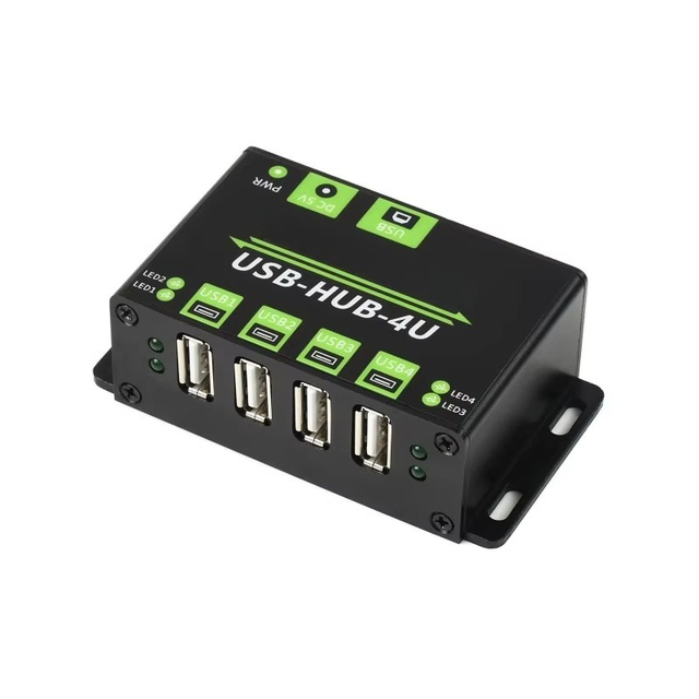 Industrial Grade USB Hub Metal 4x USB 2.0 Ports ESD Protection 480Mbps Data Rate 5V USB-B Connector in Stock