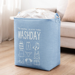Clothing Organizer Drawstring Laundry Hamper Rectangle Cotton Linen Washday Print Bedroom Storage Bag - Product Image 4