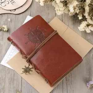 Grosir coklat kertas scrapbook notebook-Cover Kulit Vintage Notebook Kosong Retro Desain Bajak Laut Buku Catatan Kertas Catatan Perlengkapan Alat Tulis Catatan Wisatawan Yang Dapat Diganti